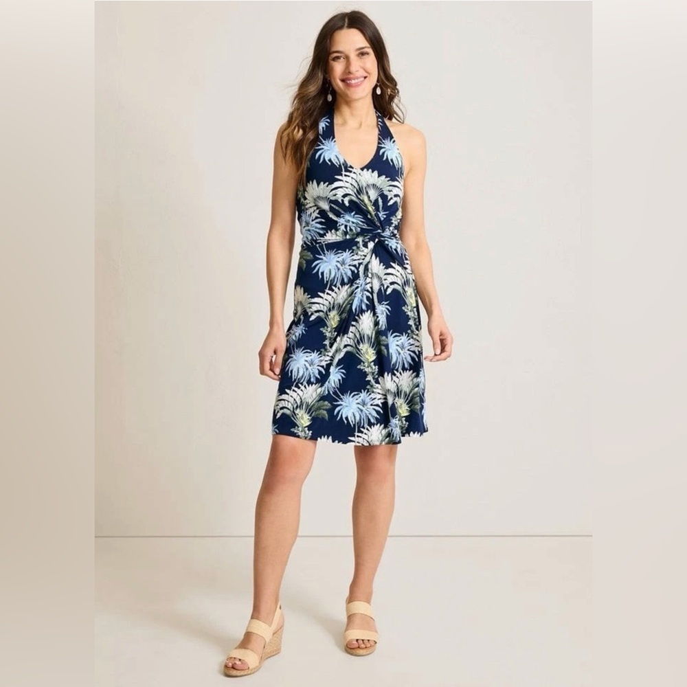 NWT Tommy Bahama Sz XS  Sophia Palisade Palms Halter Dress Navy Tropical $148